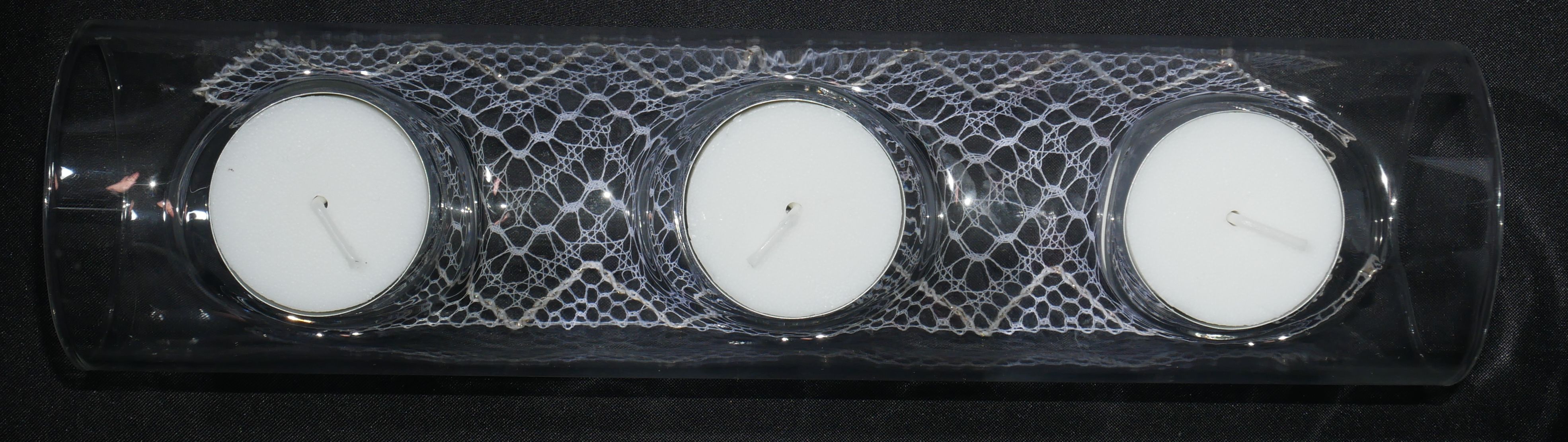 Bougeoir 3 bougies, dentelle blanche